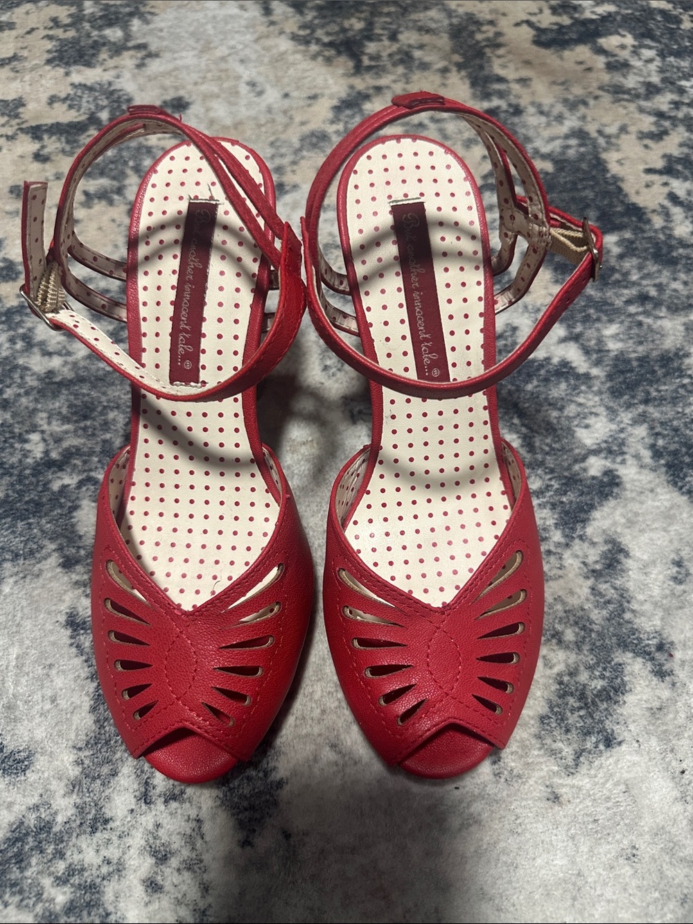 Women's Red Peep-Toe Pinup Rockabilly Ankle-Strap Sandals